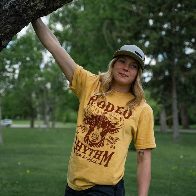 Rodeo Rhythm Unisex Tee - Mustard - The Montana Scene