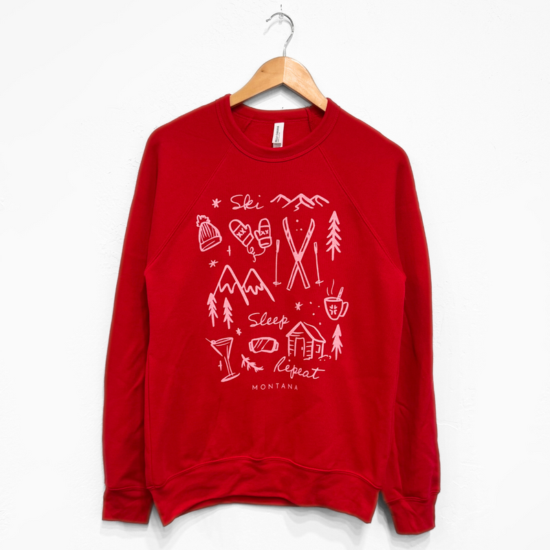 Ski Sleep Repeat Montana Unisex Pullover - Red