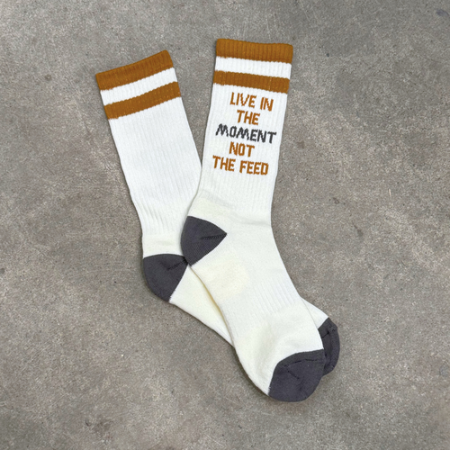 Live in the Moment Not the Feed Unisex Socks