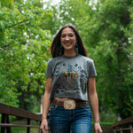 Let's Rodeo Ladies Crop Tee - Dark Heather Grey - The Montana Scene