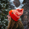 Daisy Fold Over Beanie - Orange/Black