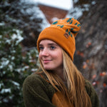 Pine Tree Fold Over Beanie - Teal/Honey Brown