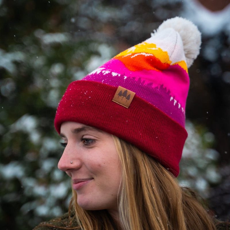 Mountains Pom Beanie - Berry/Navy