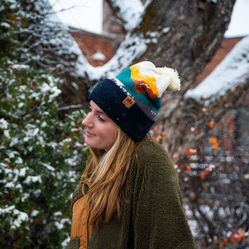 Mountains Pom Beanie - Berry/Navy