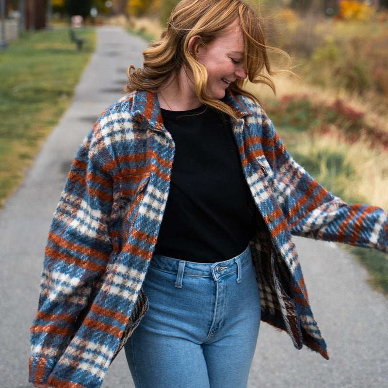 Plaid Print Chest Pockets Turn Down Collar Shirt Jacket