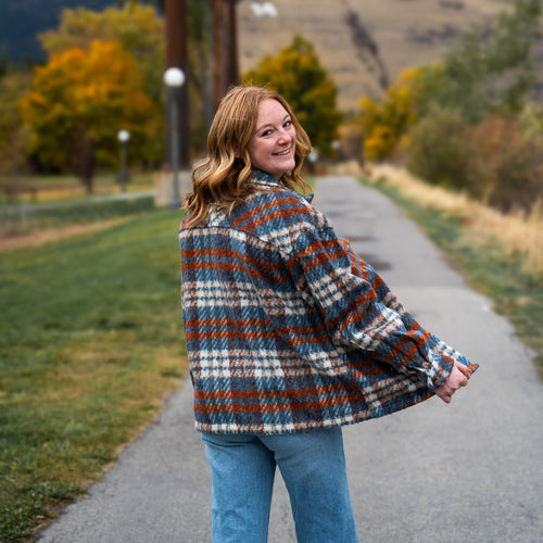 Plaid Print Chest Pockets Turn Down Collar Shirt Jacket