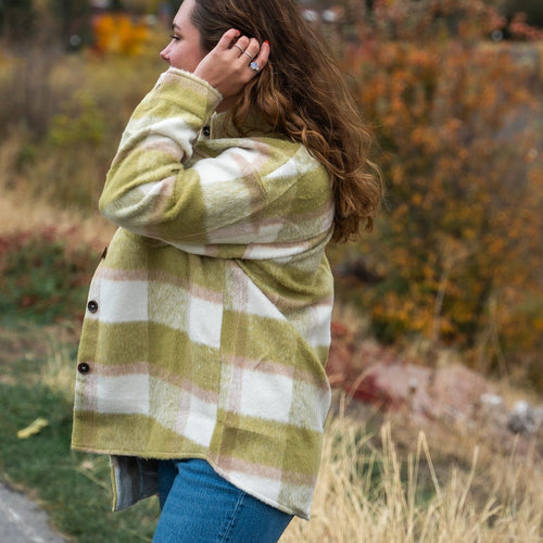 Plaid Print Buttoned Flap Pockets Baggy Shacket