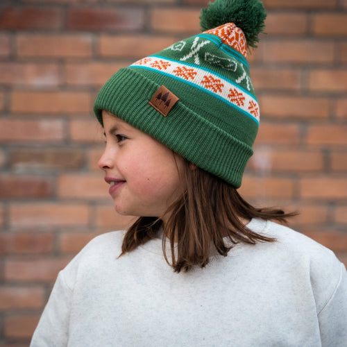 Pine & Powder Kids Pom Beanie - Purple/Green