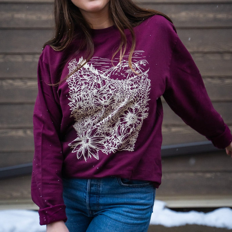 Flower Meadow Unisex Pullover - Maroon