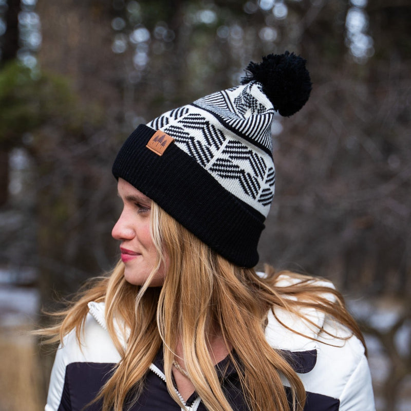 Geometric Pom Beanie - Dark Teal/Black