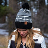 Geometric Pom Beanie - Dark Teal/Black