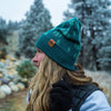 Pine Tree Fold Over Beanie - Teal/Honey Brown