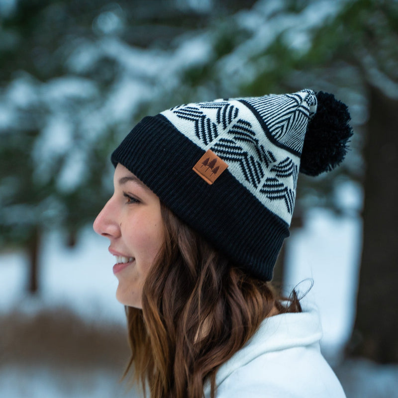 Geometric Pom Beanie - Dark Teal/Black