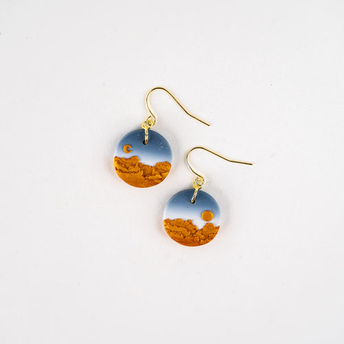 Big Sky Montana Landscape Clay Earrings, Sun Moon Dangles