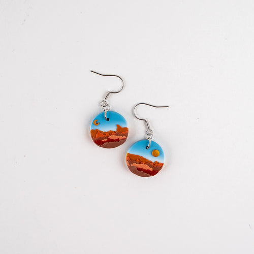 Desert Landscape Clay Earrings, Sun Moon Dangles