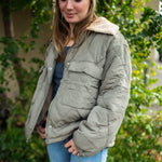 Teddy Collar Flap Pockets Quilted Puffer Jacket