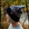 Daisy Fold Over Beanie - Orange/Black