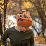 Pine Tree Fold Over Beanie - Teal/Honey Brown