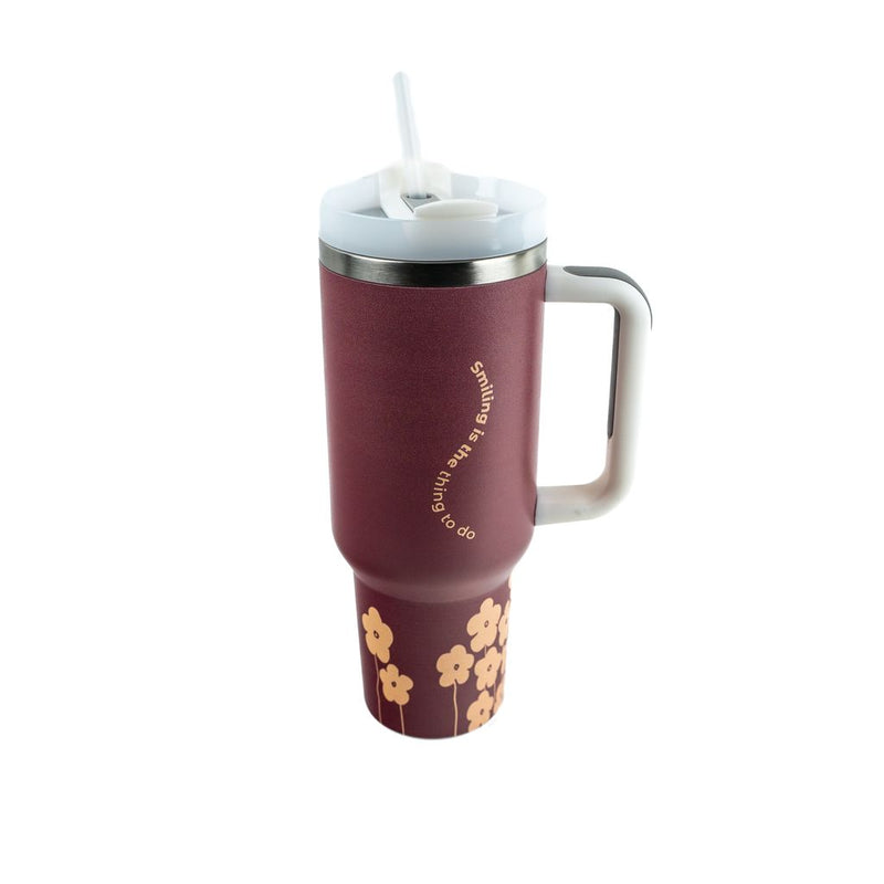 Smiling Flower Blooms Maroon 40oz Tumbler