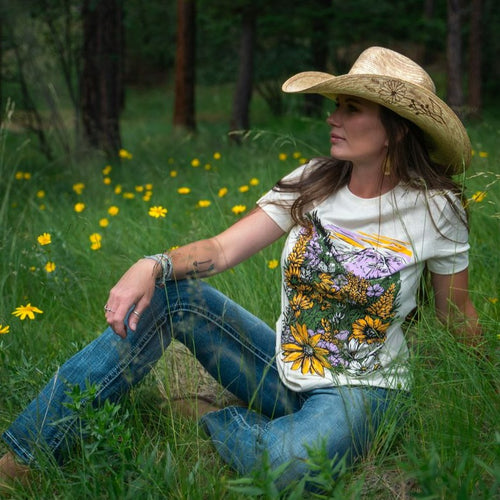 Flower Meadow Ladies Relaxed Tee - Heather Natural