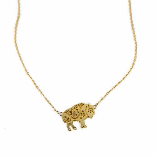 Floral Bison Necklace - Gold